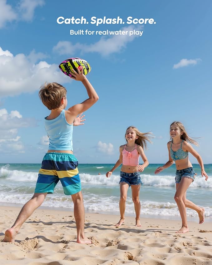 QPAU Waterproof Football, 2 Pack 9 Inches Outdoor Games for Adults and Kids, Fun Swimming Pools Toys and Accessories for Beach Lake Park Backyard