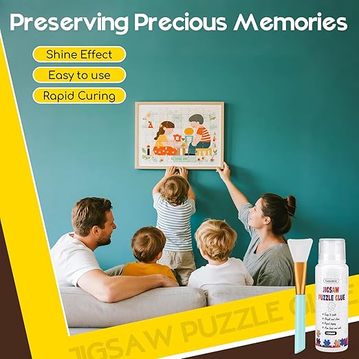 YAKAMOZ Jigsaw Puzzle Glue with Sponge Head for Adults Clear Water-Soluble Craft Puzzle Glue Quick Dry for 1000/1500/3000 Pieces of Puzzle,120ML (Pack of 2)