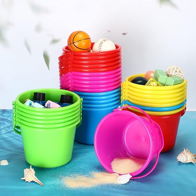 Jerify 30 Pieces Mini Plastic Beach Pail 6.3 Inch Plastic Small Bucket Small Sand Pail Building Beach and Sandbox Toys for Summer Practical Gift Party Favor and Prize(Simple)
