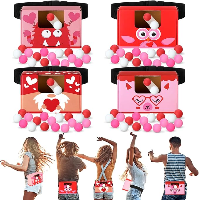4 Sets Valentine Games Swing Shaking Balls Game Set Pink Red Novelty Twerk Game 40 Balls, Ribbon, Cardboard Boxes Fun Galentines Games for Women Adult Family Large Group Indoor Outdoor