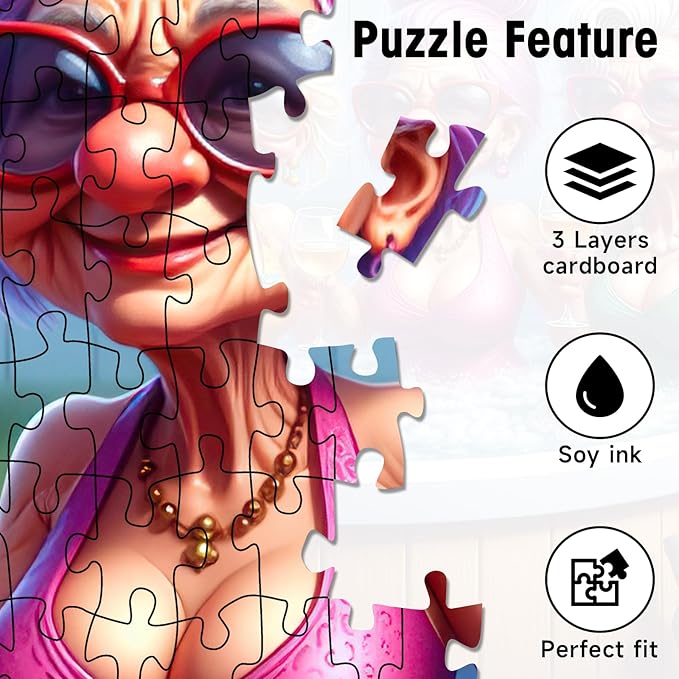 500 Piece Puzzles for Adults, Funny Senior Ladies Hot Tub Jigsaw Puzzle with Wine Scene, Cardboard Puzzle with Letters on Back for Game Nights & Home Decor, 18×18 Inch