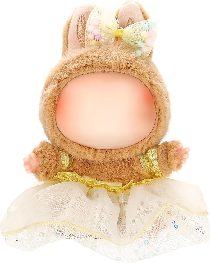 Doll Clothes for Labubu 17cm Have a Seat & Exciting Macaron & Big into Energy Series Dolls, Adorable Chic Dress Set for 17cm Dolls Accessories (Yellow Gauze Skirt + Hairband)