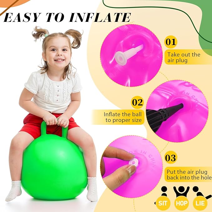 Sratte 6pcs Hopper Ball with Handle Bouncing Marble Bouncy Balls Hopping Toys Inflatable Jumping Toy for Jumping Sport Hop Boys Girls Gifts Party Favors (Pure,Bright Color)