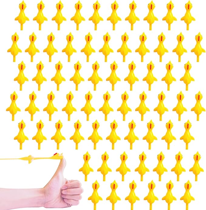 65 Pack Finger Slingshot Chicken Rubber,Flick Yellow Stretchable Chicken,Flying Stretchy Chicken Fingers for Birthday Party Favor,Halloween,School Thanksgiving Activity