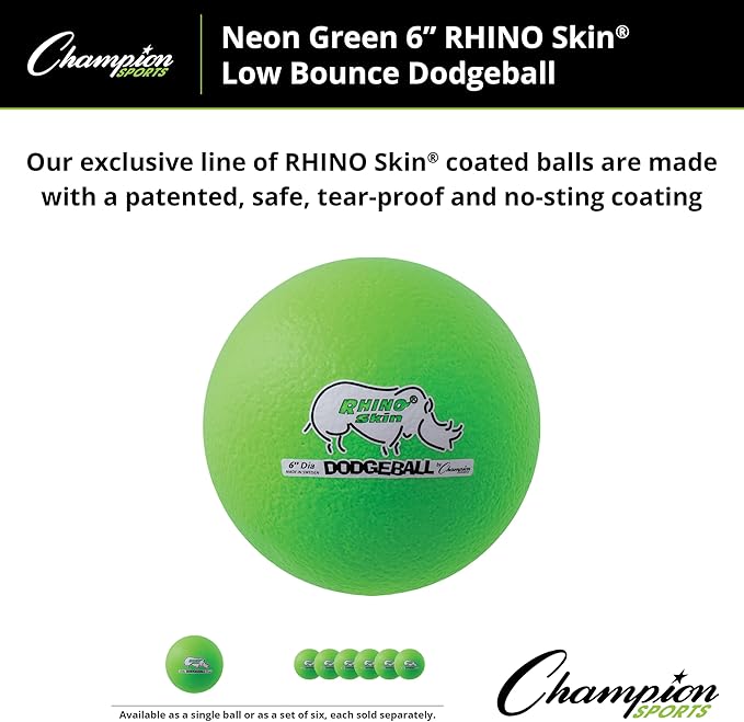 Champion Sports® Rhino Skin® Low Bounce Dodgeball Sets & Singles for Playground, PE, Backyard & League Games – Team Sports Equipment for Youth & Adults