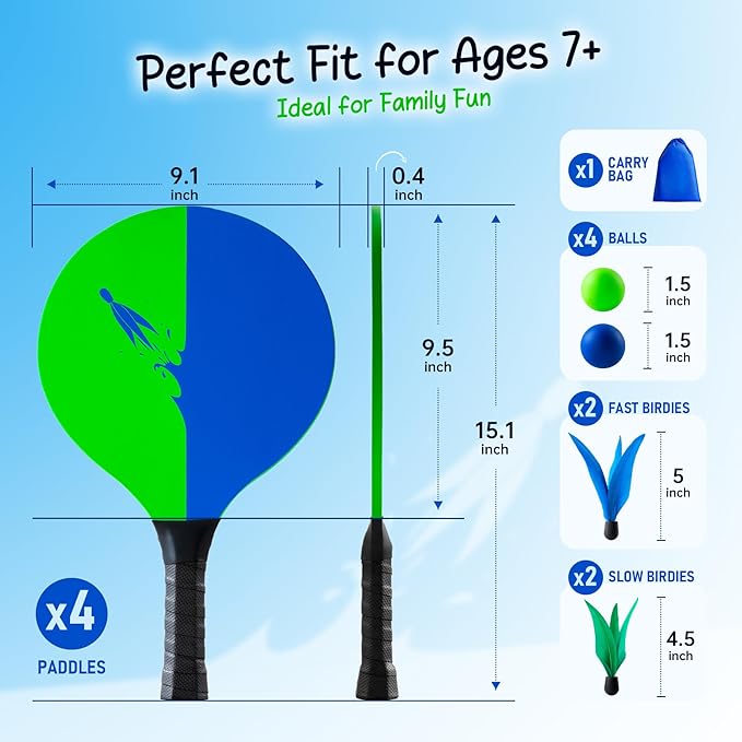 U&C Planet Beach Paddle Ball Set, Badminton Rackets, Family Game for Kids and Adults, Indoor Outdoor Game Backyard Park Camping Yard for Boys, Girls All Ages