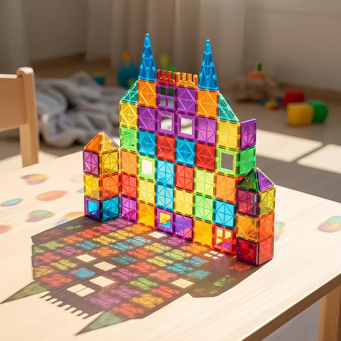Magnetic Tiles,102PCS Magnetic Building Blocks 3D Clear Construction Playboards, Inspiration, Creativity Beyond Imagination, Educational Magnet Toy Set for Kids with 2 Cars