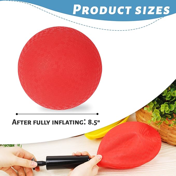 AMOR PRESENT Playground Ball, 8.5inch Inflatable Kickballs with Pump, Red Handball Rubber Dodgeball for Kids Beach Toy Sports Games Yoga Exercises Indoor Outdoor Pool Party