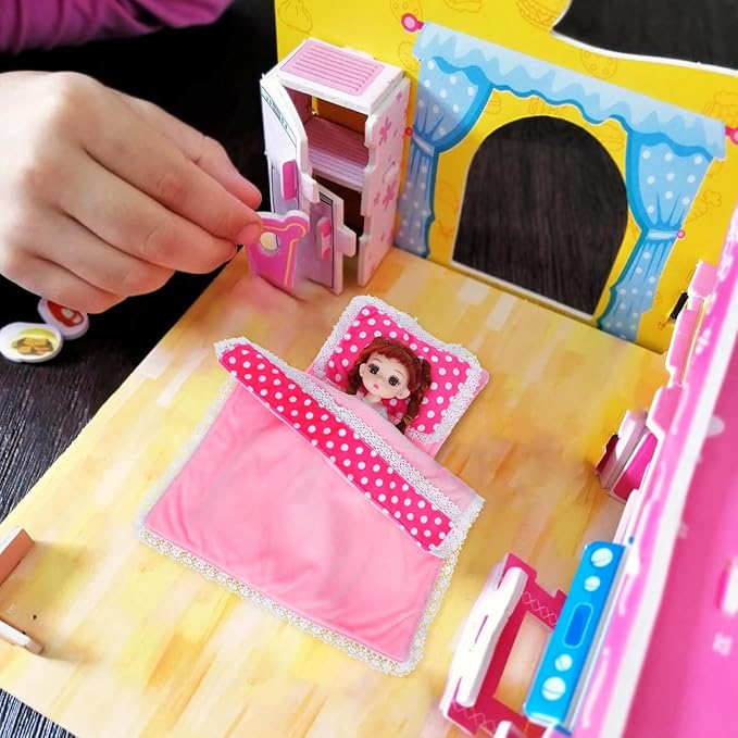 Mini Dollhouse Bedding Set 3 Piece for Dolls with Mattress Pillow Comforter Soft Fabric Dollhouse Bedroom Accessories 11.22X10.43 Inch
