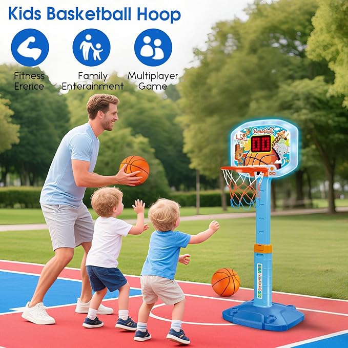 Toddler Basketball Hoop Indoor for Age 1-3, Kids Basketball Hoop with Led Light Scoreboard, Adjustable Basketball Goal with 3 Balls, Outdoor Sport Toy for 1 2 3 4 Year Old Baby Boy Girl Birthday Gift