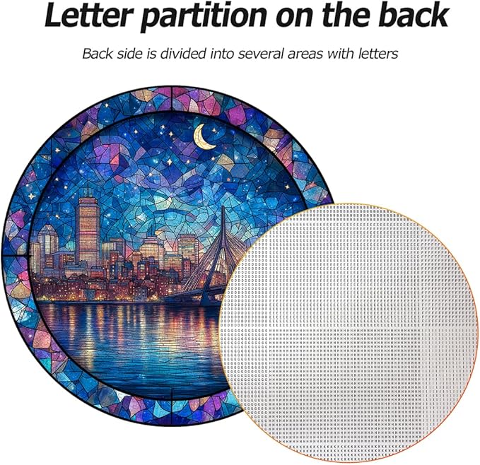 Bgraamiens 1000 Piece Jigsaw Puzzles for Adults – Stained Glass Boston Skyline – Moonlit City View with Bridge and Reflections – Artistic Nighttime Challenge Gift