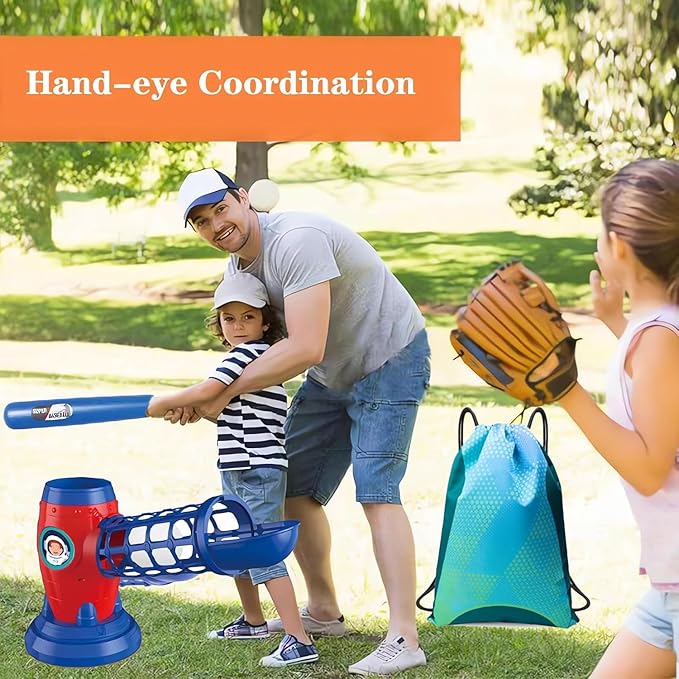 T Ball Set for Kids Toddlers, Electric Automatic Baseball Pitching Machine Pitcher Machines, Tee Ball Set Baseball Tee for Kids Toddlers 3-5 5-8 3-12