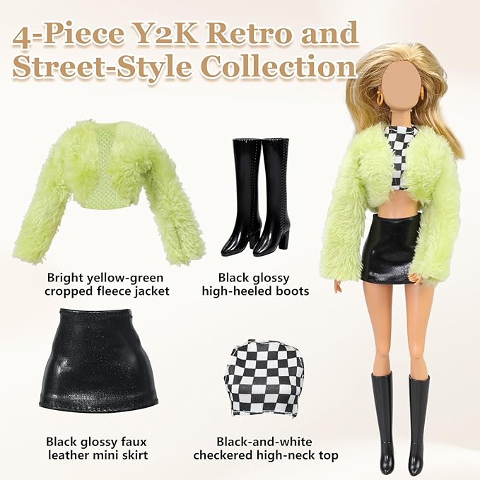 11.5 Inch Doll Clothes Set - 5 Outfits Fashion Doll Clothing & Accessories, Casual Wear Dresses, Jeans, Tops, Skirts, Fur Coats, Bags, Hats, Boots for 11.5" Fashion Dolls, Gift for Girls(22)