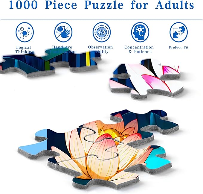 1000 Pieces Stained Glass Puzzle for Adults, Rocorose Waterlily Flower Jigsaw Puzzle, Impossible Hard Difficult Challenging Colorful Lotus Family Puzzle Gift for Game Night