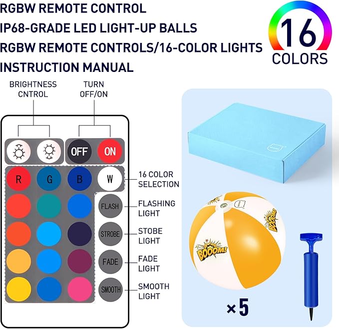 MIAOKE Funny and Playful Pool Toys 16 Inch 5 Pack- 16 Lighting and 4 Modes LED Beach Ball with Remote Control,Suitable for Pool Games Night Summer Pool Party,Outdoor Everybody Family Games, Yellow