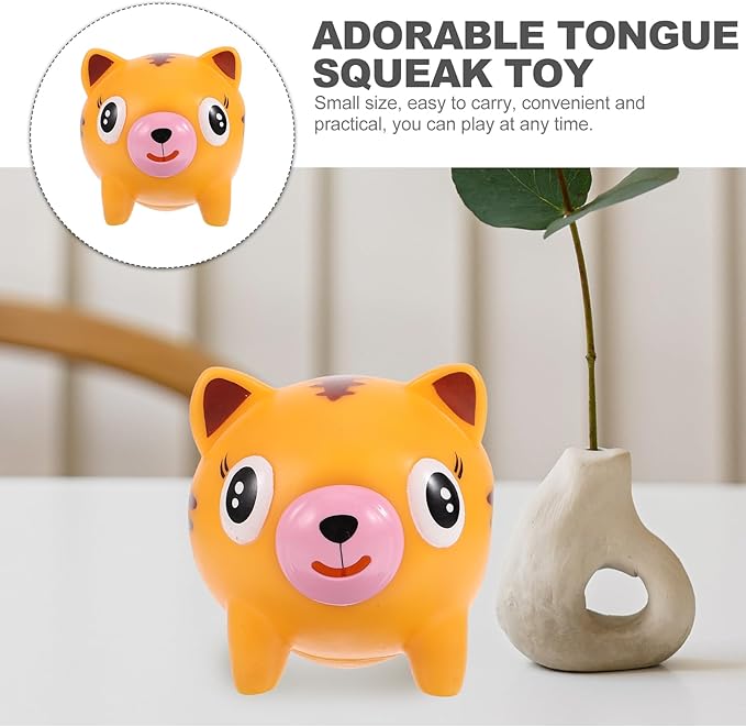 TOYANDONA Squeeze Toy for Kids - Tiger Tongue Stick Out Animal Tongue Out Toy Squeeze Ball for Stress Relief Fun Kids Adults Birthday Party Favors Easter Basket Goodie Bag Stocking Stuffers, Orange
