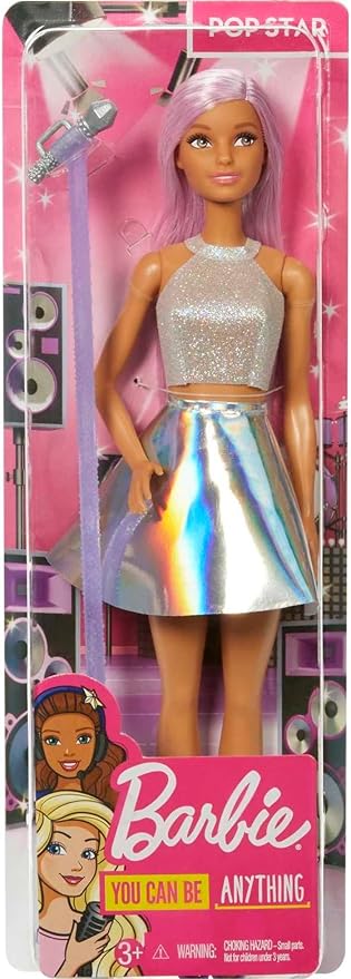 Barbie Careers Fashion Doll & Accessory, Pop Star with Pink Hair & Brown Eyes Wearing Iridescent Skirt with Microphone