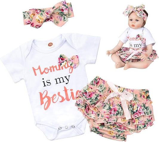 Reborn Baby Dolls Girl Clothes 20-22 inch Reborn Newborn Baby Doll Clothes Accessories 3Pieces Printing Suits