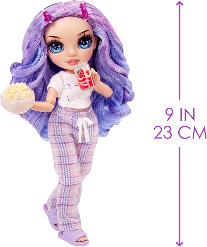 Rainbow High Jr High PJ Party - Violet, Purple 9" Posable Fashion Doll with Soft Onesie, Slippers, Fun Play Accessories, Great Toy Gift for Girls Kids Ages 4-12 Years
