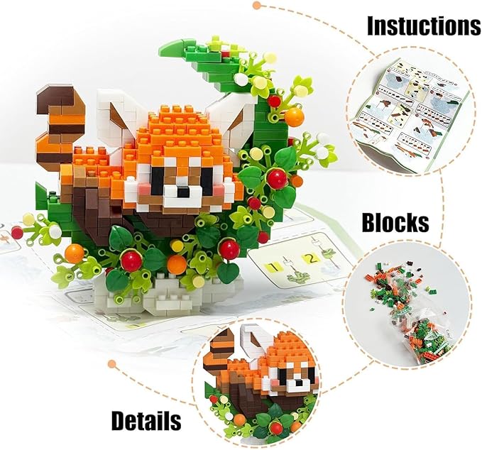 Red Panda 2 Pack Mini Block Building Animals, Toy Red Panda Lying on The Moon, Home Decor Micro Building Set for Adult, Desk Ornaments Home Decor, Small Gift for Birthday