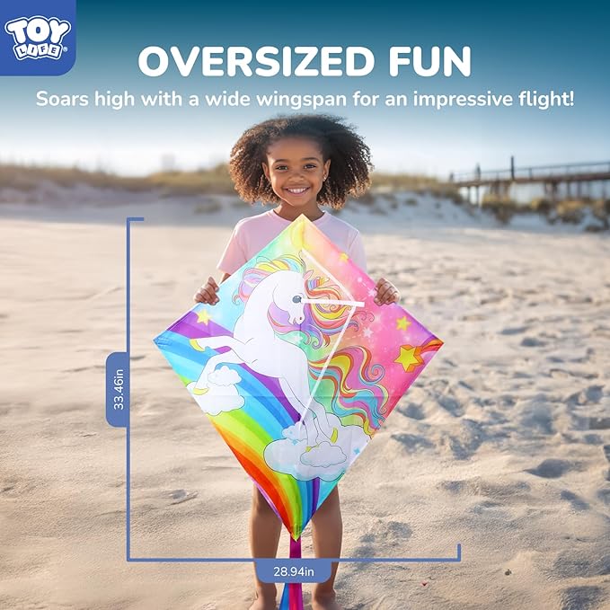 TOY Life Unicorn Kite for Kids – Large Easy to Fly Beach Kite with 50M String & Handle – Durable Nylon Outdoor Toy for Boys & Girls Ages 4-12 – Gift for Beach & Park Fun