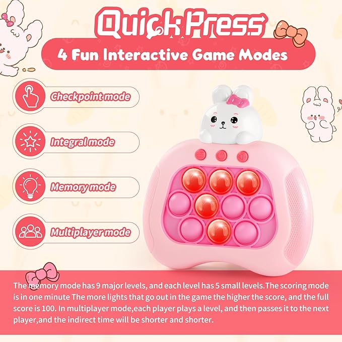 Easter Bunny Pop Push Game,Easter Basket Stuffers,Sensory Pop Fidget Toys for Kids with Autism,Easter Egg Fillers Bunny Quick Push Light Up Game Gifts for Girls Boys﻿