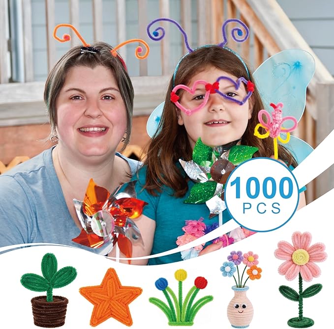 1000PCS 20 Colors Pipe Cleaners Bulk, Durable Chenille Stems, Multicolored Limpia Pipas, Pipe Cleaners Craft for DIY Crafts, Flower Making Kit, Arts and Crafts Supplies, School Decorations.