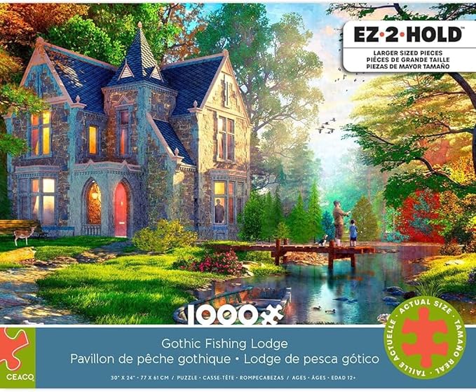 Ceaco - Gothic Fishing Lodge - 1000 Larger Sized Piece Jigsaw Puzzle - Colorful Puzzle for Adults – Precision-Cut Pieces, Beautiful Artwork, and Hours of Relaxing Fun
