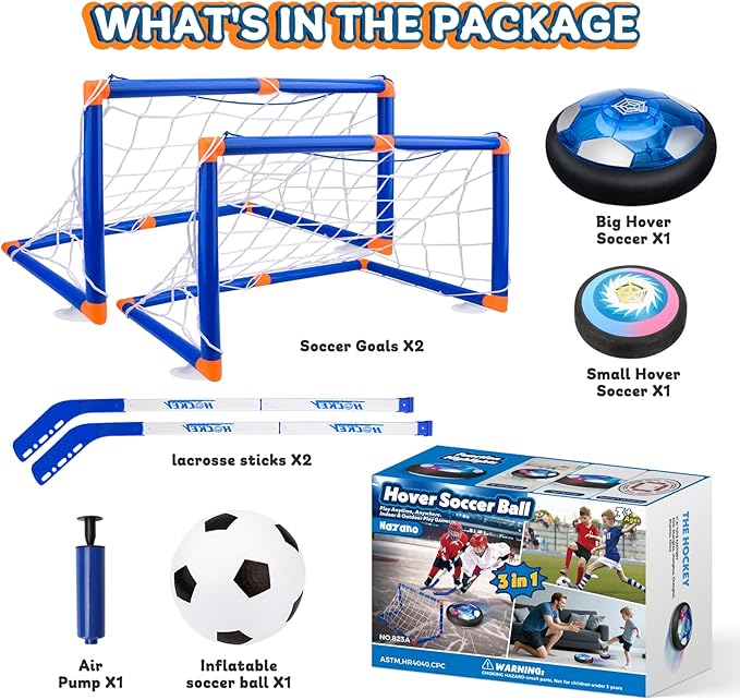 3-in-1 Hover Soccer Ball Set for Kids, Gift for Boys 3-5 6-8, Hover Soccer Ball for Kids, LED Lights Indoor Outdoor Birthday Christmas Hockey Gifts for Boys