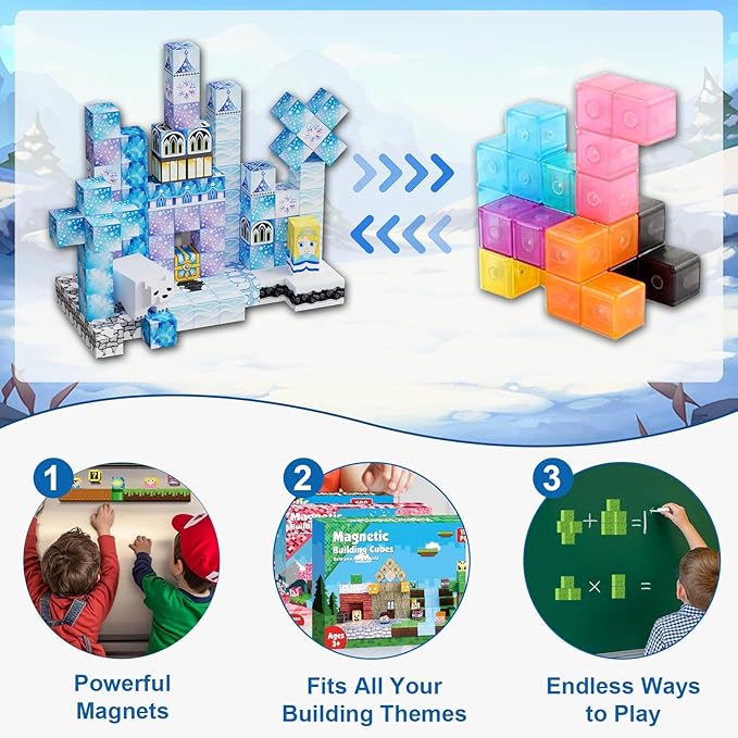200 Pack Magnetic Blocks for Kids, STEM Construction Toys with Forest Theme | Creative Educational Games for Ages 3, 4, 5, 6, 7, 8, 9, 10 | Ideal Birthday for Boys & Girls (ICE, Count, 200)