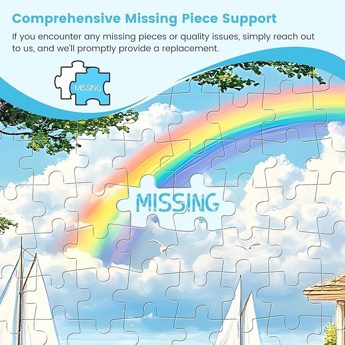 500 Piece Puzzles for Adults, Cozy Beach Cottage 500 Piece Puzzle, Vibrant Rainbow Sky Jigsaw Puzzle, Perfect for Family Game Night, Home Wall Decor, Ideal Gift for Adults, Kids, Seniors, 20.5 x 15 in