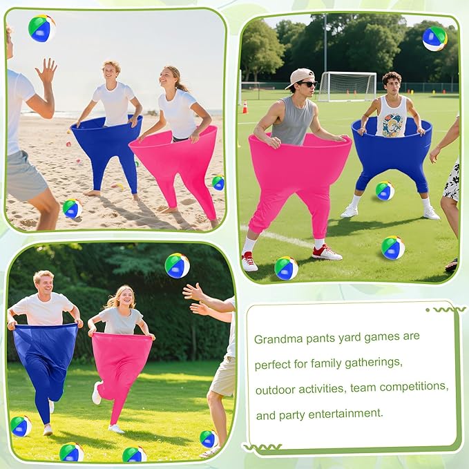 Granny Pants Outdoor Game,Granny Pants with 8 Bouncy Balls & 1 Air Pump (Random Colors) and 2 Pack Color Granny Pants Game for Adults Family Reunion & Team Building, Big Pants Ball Game