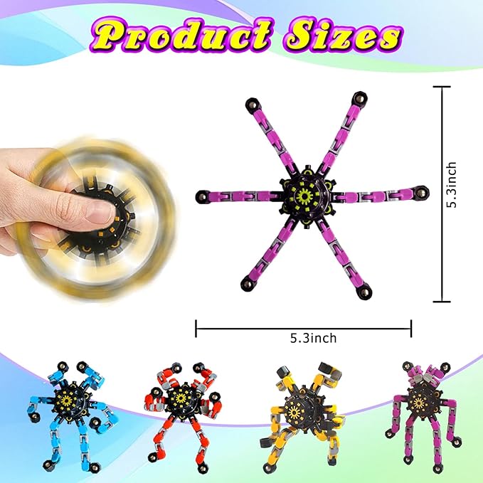 24 Pcs Funny Sensory Fidget Toys,Deformable Chain DIY Robot Spinners Fingertip Stress Relief Gyro Toy Birthday Gifts Christmas Goodie Bag Stuffers Classroom Prizes Party Favors for Kids Adults