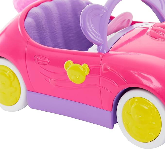 Barbie Chelsea Toy Car Set with Bear-Themed Convertible & Teddy Bear Accessory, Blonde Small Doll Wears Removable Skirt & Shoes