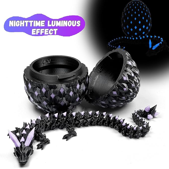 3D Printed Dragon Egg,Dragon Eggs Glow in with Dragon Inside Dark Articulated Animals Fidget Toy,Home Office Decor Executive Desk Toys for Autism/ADHD (Luminous Red)