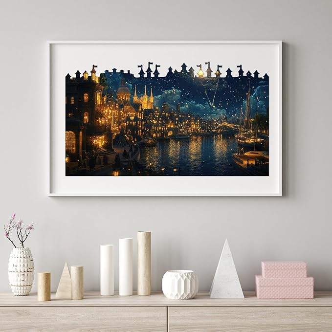 Jiroinlly Wooden Puzzles for Adults 500 Pieces, Brilliant Town, 5MM Thick Adult Jigsaw Puzzles, Unique Shaped Puzzle for Family and Friends, Home Wall Decor, Exquisite Packaging Gift, 11.2x20 in