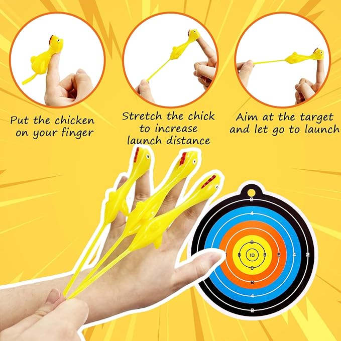 100Pack Finger Slingshot Chicken Rubber,Flick Stretchable Chicken Toys,Funny Stretchy Prank Gag Toys for Christmas Chicken Party Favors,Novelty Gifts,Thanksgiving Activity
