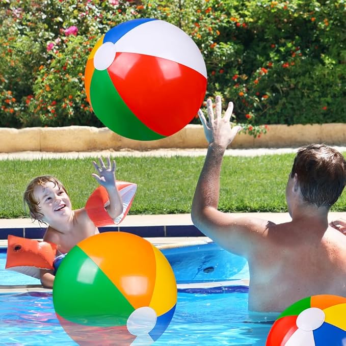 4 Pack 20" Summer Inflatable Big Beach Balls Rainbow Swimming Pool Water Games Toys for Kids Summer Party Supplies Decorations