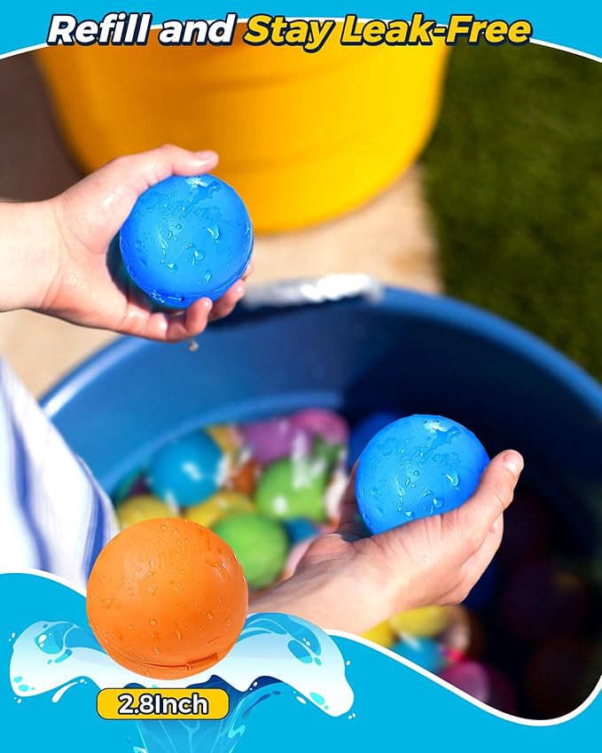 Tlitlimom Reusable Water Balloons, Summer Toy Water Toy for Boys and Girls, Pool Beach Toys for Kids ages 3-12, Outdoor Activities Water Toys Self Sealing Water Splash Ball for Fun (6Pack)
