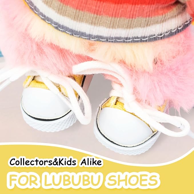 Mini Doll Shoes, 1 Pair Cute Lace Up Canvas Sneakers Compatible for 17cm/15cm Doll Shoes Toy Outfit Accessories (Yellow)