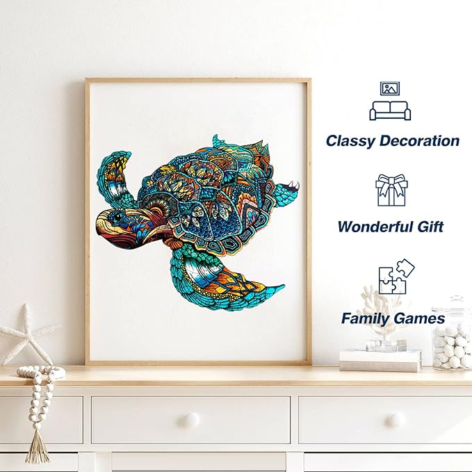 Jigfoxy Wooden Puzzles for Adults, Sea Turtle Wooden Jigsaw Puzzles,Unique Animal Shape Puzzles, Christmas Thanksgiving Gifts for Family Turtle Lover(XL-22.8 * 19.3in-568pcs)