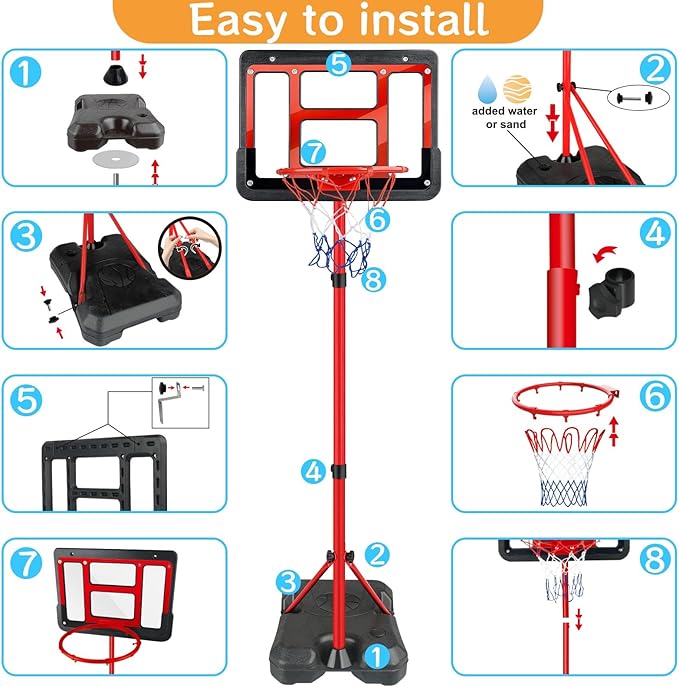 Boys Toy Gifts for 3 4 5 6 7 8 Years Old, Kids Basketball Hoop Adjustable Height 3.5FT-6.2FT, Mini Basketball Hoop for Kids, Basketball Goal Toys Outdoor Indoor Game Gifts for Boys