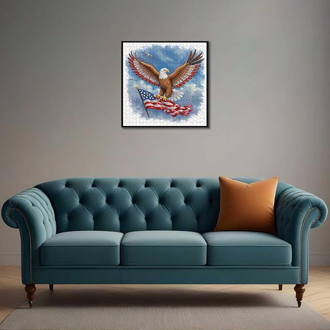 American Flag Eagle Puzzles for Adults 500 Pieces - USA Patriotic Jigsaw Puzzle Faith Country, United States Bald Eagle Puzzle with Letters on Back, US 4th of July Puzzles as Patriots Home Decor