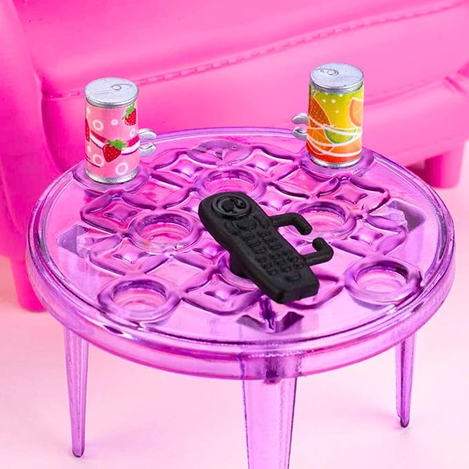 Barbie Indoor Furniture Playset, Living Room Includes Kitten, Furniture and Accessories for Movie and Game Night