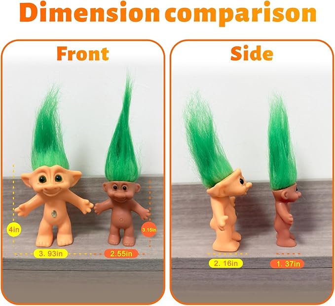 Vintage Troll Dolls, Retro Troll Doll Chromatic Adorable for Collections, School Project, Arts and Crafts, Party Favors - 7.5" Tall(Include The Length of Hair)（Colorful）