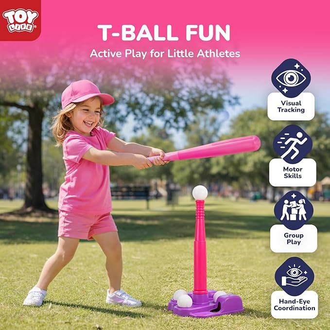 TOY Life T Ball Set for Kids 3-5 5-8, Toddler Baseball Set for Girls, T Ball Stand Sets, Tball Bating Tee Outdoor Indoor Toys for Toddler Girls