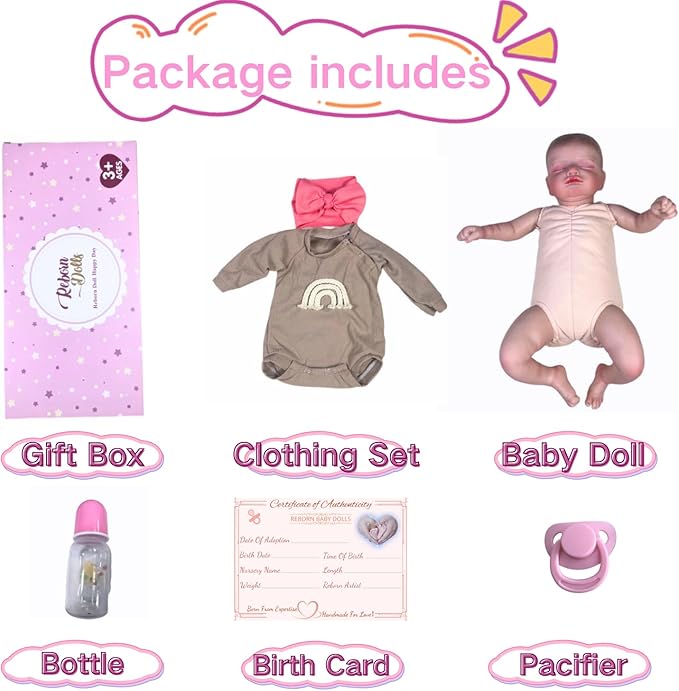 MRB Lifelike Reborn Baby Dolls, 18 inch Realistic Baby Dolls Soft Weighted Body Real Life Baby Dolls Girl, Collectible Newborn Doll with Accessories Gifts for Kids Age 3+