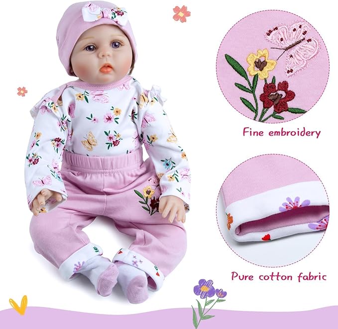 4 Pcs Reborn Baby Doll Clothes 20 Inch Girl Pink Outfit Accessories for 20-22 Inch Reborn Dolls Newborn Baby Flower Clothing Set