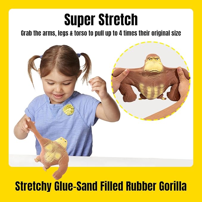 YHan Stretchy Monkey Fidget Toy Squishy Stress Relief for Kids & Adults, Gorilla Squishy Toy, Stretchable & Squeezable Sensory Toys for Anxiety Relief (Medium, Brown)