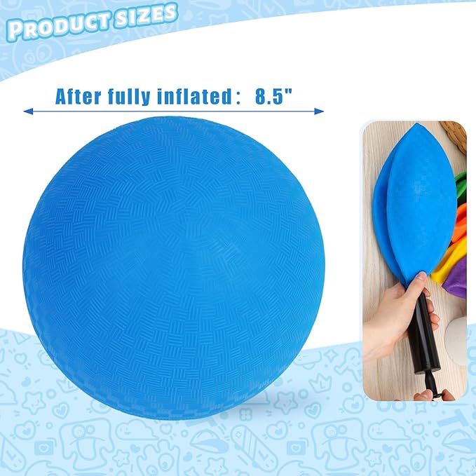 LovesTown 6PCS Playground Balls with Air Pump, 8.5inch Inflatable Dodge Ball Colorful Handball Rubber Kickball